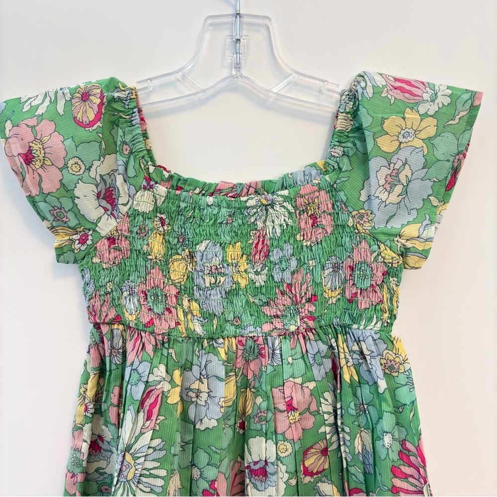 Baby Gap Toddle Girl's Smocked Floral Dress Stem Green Floral Size 3T New - Picture 2 of 7